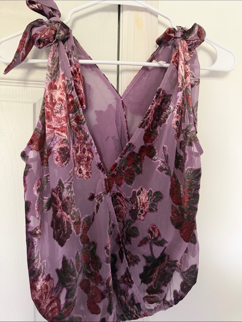 FP Floral Tie-Shoulder Burnout V-Neck Women's Blouse